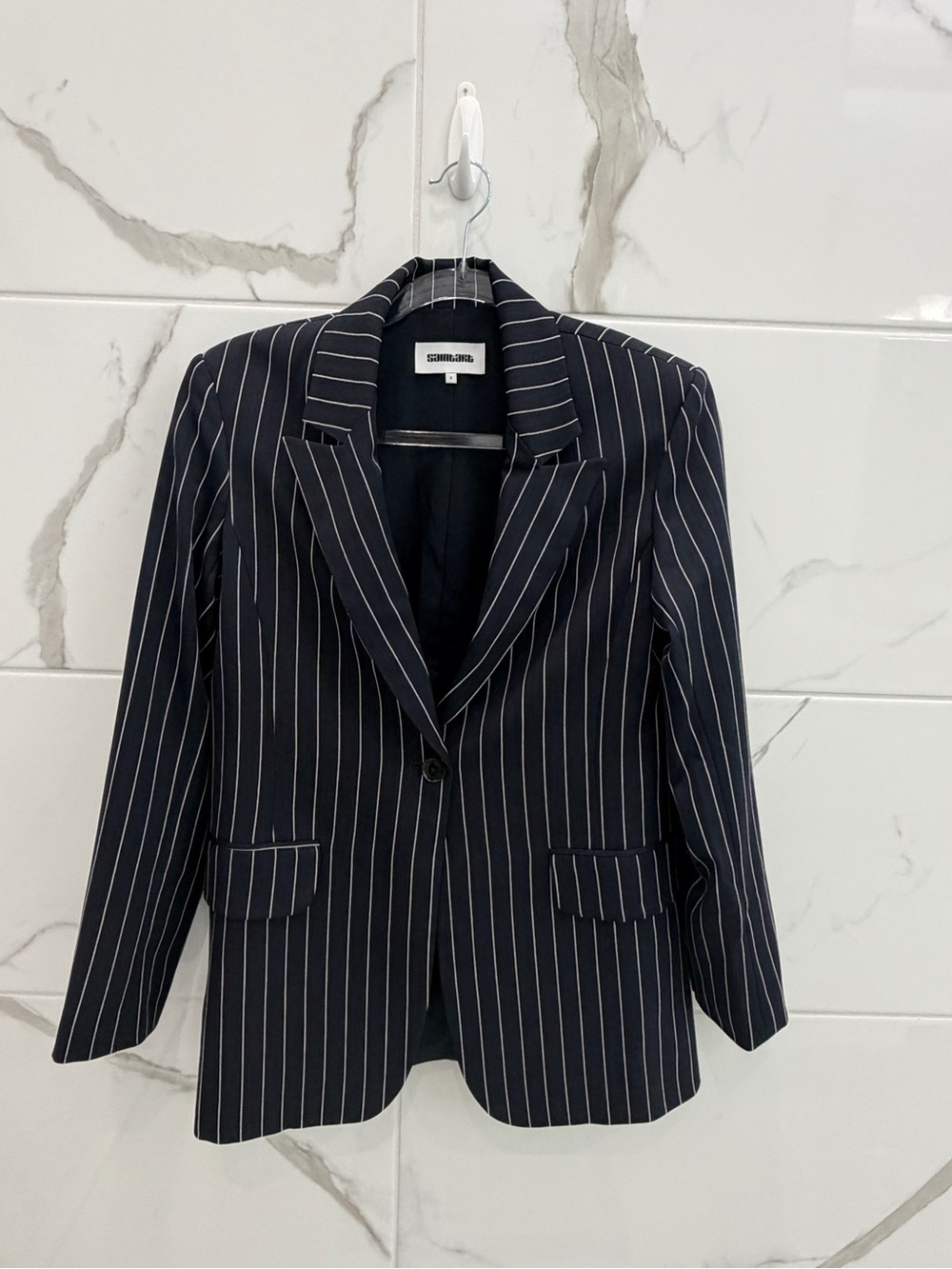 Striped Oversized Navy & White Striped Blazer Jacket